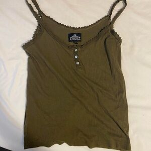 Small cami tank top with buttons and lacey trim olive green summmer top